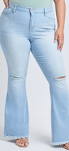 Load image into Gallery viewer, Junior Plus Size High-Rise Distressed Super Flare Jean
