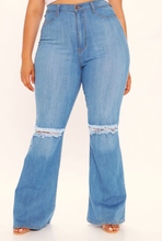 Load image into Gallery viewer, Plus Size High Rise Medium Denim Flare Jeans - Women's Bottom, Casual Style, Comfortable Fit - Womenswear