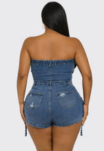 Load image into Gallery viewer, Plus Size Tube Stretch Denim Cargo Short Romper
