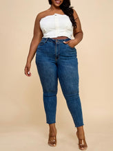 Load image into Gallery viewer, Denim Frayed Hem Tube Crop Top
