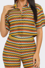 Load image into Gallery viewer, Multi Strip Buttom Down Crop to and Pants Set
