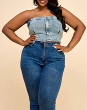 Load image into Gallery viewer, Denim Frayed Hem Tube Crop Top
