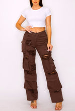 Load image into Gallery viewer, High Rise Multi Pocket Distressed Cargo
