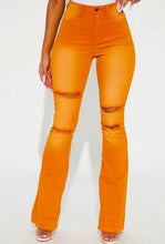 Load image into Gallery viewer, High Rise Orange Color Over Dyed Flare Pants
