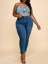 Load image into Gallery viewer, Denim Frayed Hem Tube Crop Top
