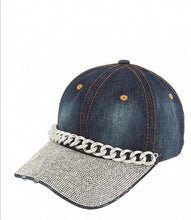 Load image into Gallery viewer, DENIM CAP WITH RHINESTONE HEART ACCENT
