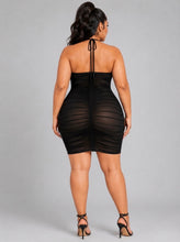 Load image into Gallery viewer, Plus Mesh Halter Neck Ruched Mini Dress
