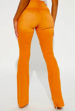 Load image into Gallery viewer, High Rise Orange Color Over Dyed Flare Pants
