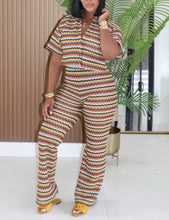 Load image into Gallery viewer, Multi Strip Buttom Down Crop to and Pants Set
