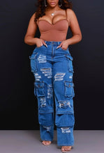 Load image into Gallery viewer, High Rise Multi Pockets Distressed Cargo
