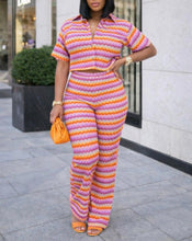 Load image into Gallery viewer, Multi Strip Buttom Down Crop to and Pants Set
