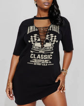 Load image into Gallery viewer, Car Racing Printed Cut Out Detail Mini T-Shirt Dress
