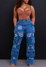 Load image into Gallery viewer, High Rise Multi Pockets Distressed Cargo
