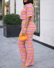 Load image into Gallery viewer, Multi Strip Buttom Down Crop to and Pants Set

