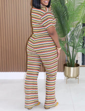 Load image into Gallery viewer, Multi Strip Buttom Down Crop to and Pants Set
