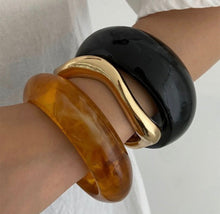 Load image into Gallery viewer, Black Resin &amp; Gold Bangle
