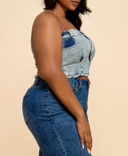 Load image into Gallery viewer, Denim Frayed Hem Tube Crop Top
