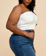 Load image into Gallery viewer, Denim Frayed Hem Tube Crop Top
