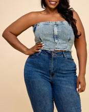 Load image into Gallery viewer, Denim Frayed Hem Tube Crop Top
