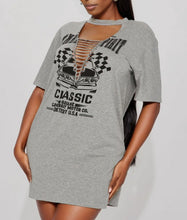 Load image into Gallery viewer, Car Racing Printed Cut Out Detail Mini T-Shirt Dress
