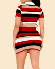 Load image into Gallery viewer, Knit Multi Color Striped Collar Crop Top and Mini Skirt Set
