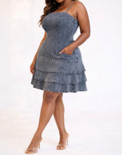 Load image into Gallery viewer, Plus Size Denim Ruffle Mini Dress
