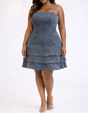 Load image into Gallery viewer, Plus Size Denim Ruffle Mini Dress
