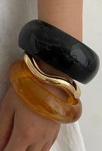 Load image into Gallery viewer, Black Resin &amp; Gold Bangle
