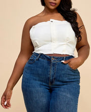 Load image into Gallery viewer, Denim Frayed Hem Tube Crop Top
