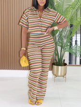 Load image into Gallery viewer, Multi Strip Buttom Down Crop to and Pants Set
