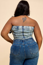 Load image into Gallery viewer, Denim Frayed Hem Tube Crop Top
