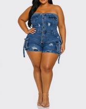 Load image into Gallery viewer, Plus Size Tube Stretch Denim Cargo Short Romper
