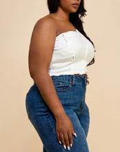 Load image into Gallery viewer, Denim Frayed Hem Tube Crop Top
