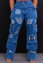Load image into Gallery viewer, High Rise Multi Pockets Distressed Cargo
