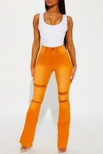 Load image into Gallery viewer, High Rise Orange Color Over Dyed Flare Pants

