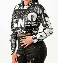 Load image into Gallery viewer, Letter Print Crop PU Jacket With Belt
