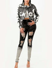 Load image into Gallery viewer, Letter Print Crop PU Jacket With Belt
