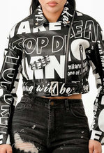 Load image into Gallery viewer, Letter Print Crop PU Jacket With Belt
