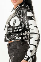Load image into Gallery viewer, Letter Print Crop PU Jacket With Belt
