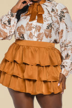 Load image into Gallery viewer, Plus Print Tie Neck Blouse Solid Ruffle Skirt Set
