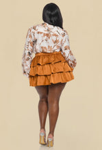 Load image into Gallery viewer, Plus Print Tie Neck Blouse Solid Ruffle Skirt Set
