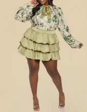 Load image into Gallery viewer, Plus Print Tie Neck Blouse Solid Ruffle Skirt Set
