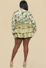 Load image into Gallery viewer, Plus Print Tie Neck Blouse Solid Ruffle Skirt Set
