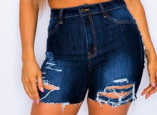 Load image into Gallery viewer, Gonna Love Me Distressed Shorts Dark Blue Wash
