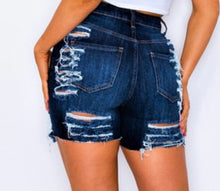 Load image into Gallery viewer, Gonna Love Me Distressed Shorts Dark Blue Wash
