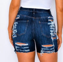 Load image into Gallery viewer, Gonna Love Me Distressed Shorts Dark Blue Wash
