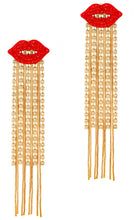Load image into Gallery viewer, Rhinestone Red Lips With Tassels Drop Earring
