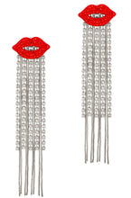 Load image into Gallery viewer, Rhinestone Red Lips With Tassels Drop Earring
