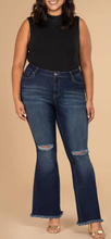 Load image into Gallery viewer, Junior Plus Size High-Rise Distressed Super Flare Jean

