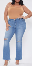 Load image into Gallery viewer, Junior Plus Size High-Rise Distressed Super Flare Jean
